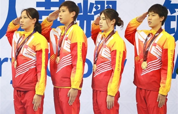Team of China win women's 4X100m freestyle relay gold at Military World Games