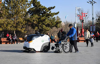Smart cleaning robot seen on street in Hohhot, China's Inner Mongolia