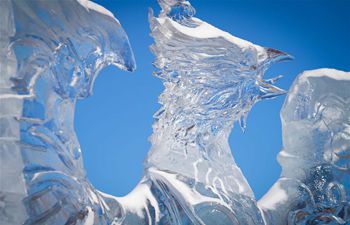 Ice sculptures installed as adornment on Central Street in Heilongjiang