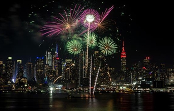 Fireworks seen above Hudson River in New York to celebrate Chinese Lunar New Year