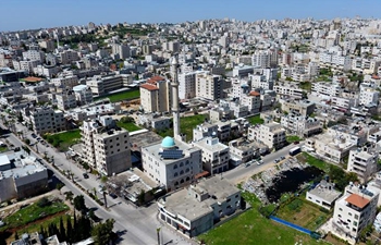 Aerial view of empty streets in West Bank city of Hebron
