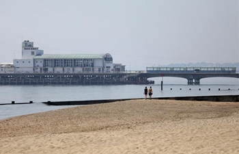 View of quiet Bournemouth Beach in Britain amid COVID-19