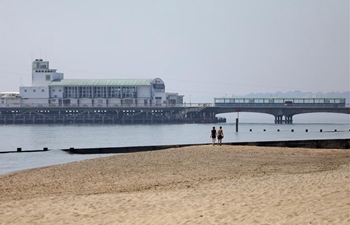 View of quiet Bournemouth Beach in Britain amid COVID-19