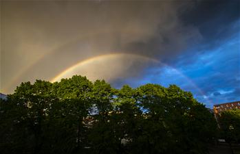 Rainbow seen in sky in London, Britain