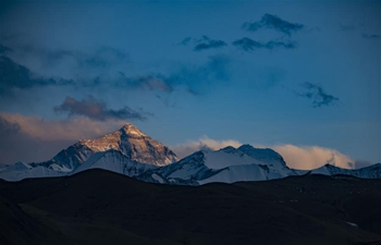 Sunset scenery of Mount Qomolangma in Tibet