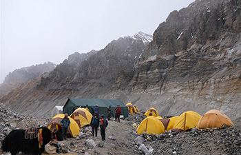 View of transition camp of Mount Qomolangma at altitude of 5,800 meters
