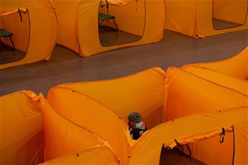 Makeshift quarantine tents prepared in Central Jakarta Art Building, Indonesia