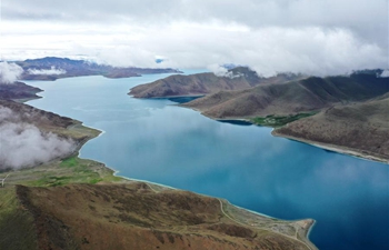 View of Yamzbog Yumco Lake in Shannan, SW China's Tibet