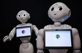 Pepper robots seen at SoftBank Robotics in Paris, France