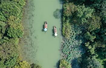 Aerial view of Xixi National Wetland Park in Hangzhou