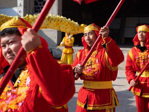 Villagers rehearse dragon and lion dance in Andi Village, Shanxi
