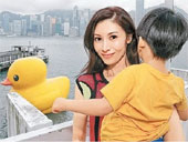 李嘉欣带儿子看大黄鸭