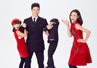 田亮一家四口新春全家福 兒女同框顏值逆天