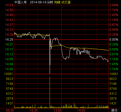 中国人寿盘中瞬间遭9045手卖单
