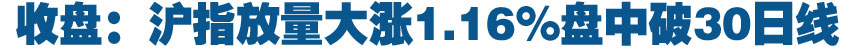 收盘：沪指放量大涨1.16%盘中破30日线