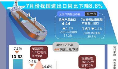 图表：7月份我国进出口同比下降8.8%