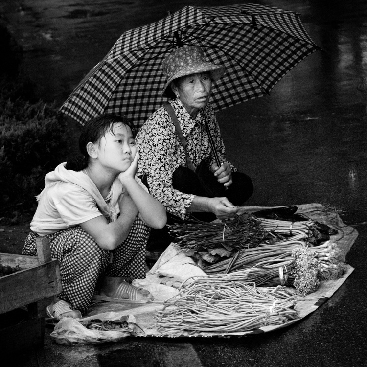 《雨中，帮奶奶卖菜的小姑娘》 张宝民/摄