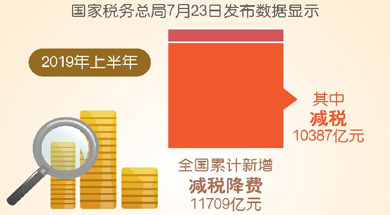 上半年全国新增减税降费11709亿 个税降幅最大