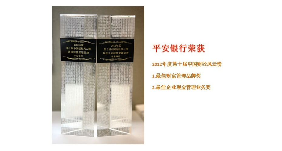 平安银行荣获2012年度&ldquo;最佳财富管理品牌&rdquo;奖、&ldquo;最佳企业现金管理业务&rdquo;奖