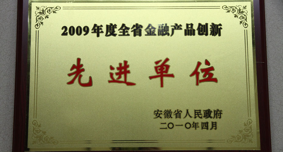 徽商银行荣获“2009年度全省金融产品创新先进单位”