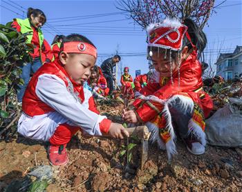 多民族儿童共迎植树节