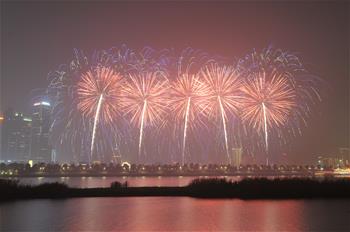 長沙：除夕焰火照亮湘江