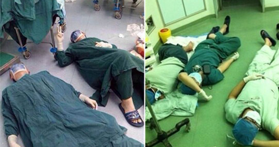 福建：医生手术32小时累趴地上