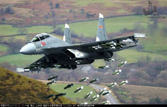 专业网友高山最新大作出炉，国产歼16战机密集投弹CG，场面看着很过瘾，网友戏称这是&ldquo;炸弹卡车&rdquo;。看着高兴就好，不要叫劲！除了歼16满外挂还有与歼15双座飞鲨舰载机编队CG图，都很给劲！希望军方尽快装备!(作者：高山 来源：超级大本营军事论坛)