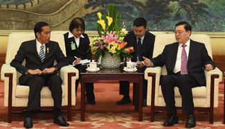 Zhang Dejiang meets with Indonesian president in Beijing
