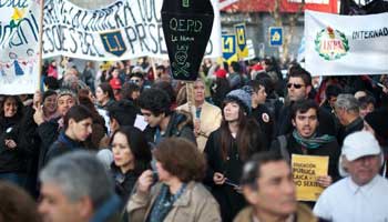 Demonstrators march for free higher education in Chile