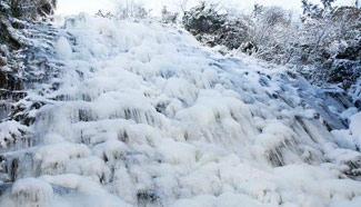 Amazing scenery of frozen waterfall in E China