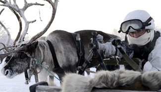 Russian soldiers conduct winter training with reindeers