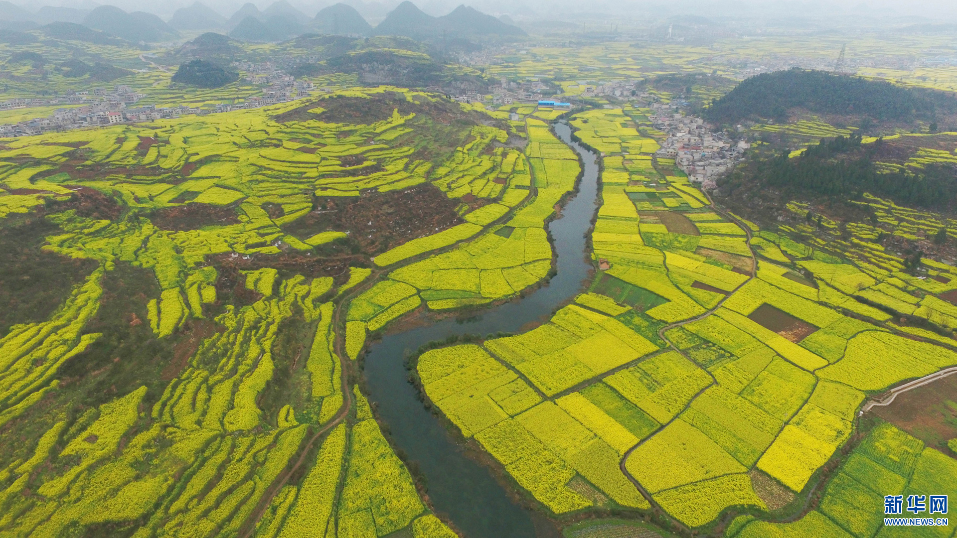 春回华夏披新绿 航拍大地几何装