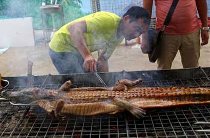 南寧美食節驚現生烤鱷魚 難以下咽的重口味美食