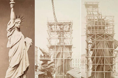 老照片揭秘美國自由女神像建造全過程