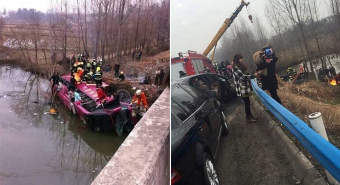 河南信阳一开往浙江大巴坠河 至少5死12伤