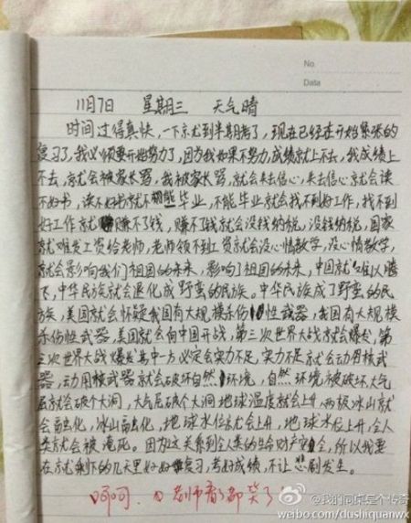 网友称为这篇为&ldquo;最牛小学生作文&rdquo;
