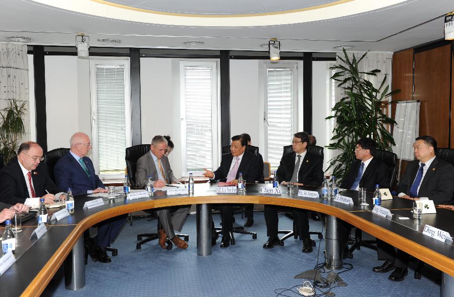 6月15日，刘云山会晤爱尔兰投资发展局官员。 新华社记者 饶爱民 摄 