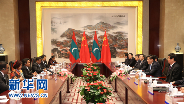 8月16日，国家主席习近平在南京会见马尔代夫总统亚明。 新华社记者庞兴雷 摄