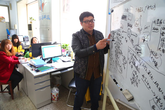 刘枫和他的团队在进行“头脑风暴”。林娜/摄