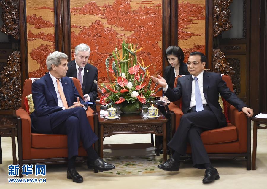 5月16日，国务院总理李克强在北京中南海紫光阁会见美国国务卿克里。新华社记者谢环驰摄
