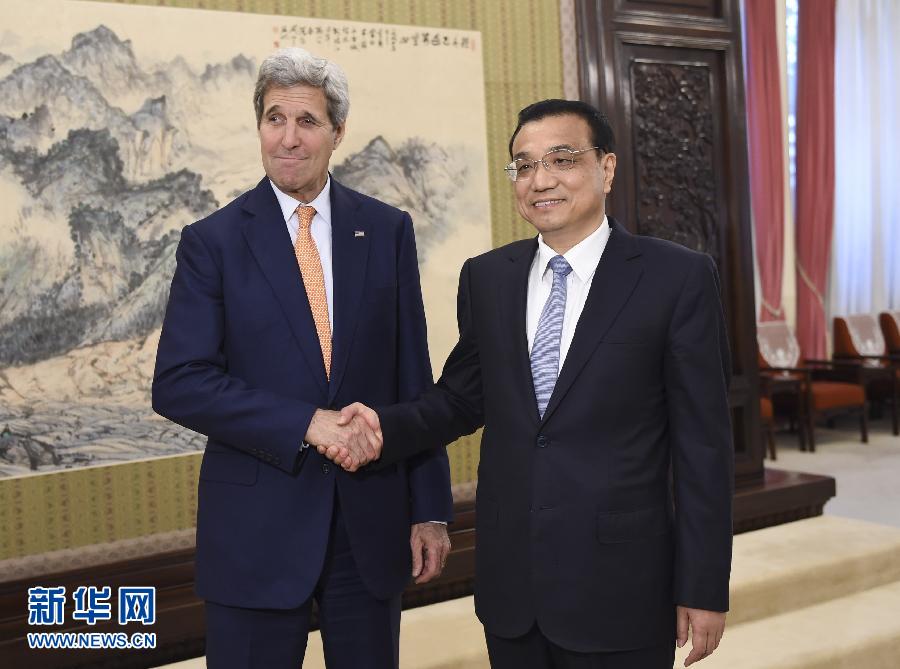 5月16日，国务院总理李克强在北京中南海紫光阁会见美国国务卿克里。新华社记者谢环驰摄