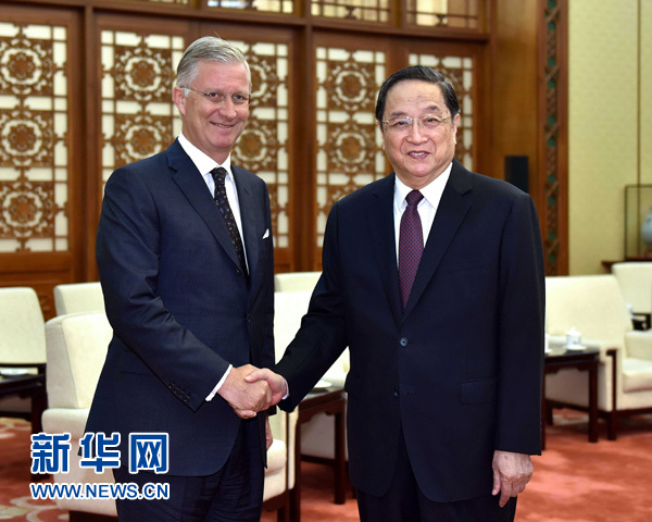 6月24日，全国政协主席俞正声在北京会见比利时国王菲利普。新华社记者 李涛 摄
