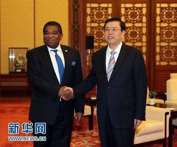 7月2日，全国人大常委会委员长张德江在北京人民大会堂会见各国议会联盟秘书长纯贡。 新华社记者刘卫兵摄 