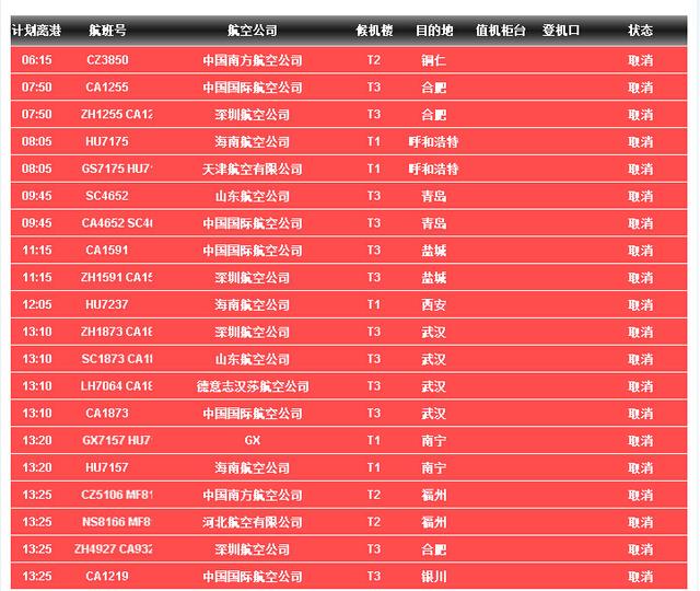 首都机场多架次航班因大雪天气延误或取消