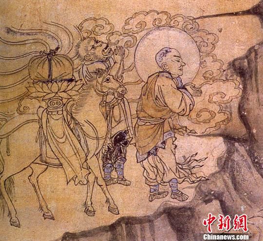 敦煌壁画现中国最早玄奘取经图 孙悟空手牵白