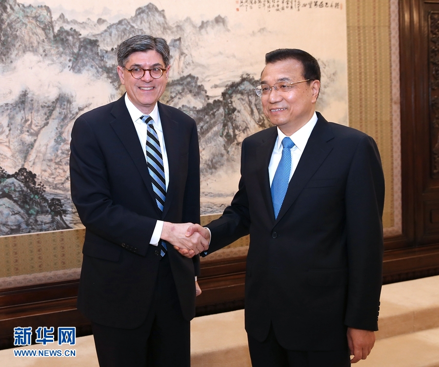 2月29日，國務院總理李克強在北京中南海紫光閣會見美國總統特別代表、財政部長雅各布&middot;盧。 新華社記者 龐興雷 攝 
