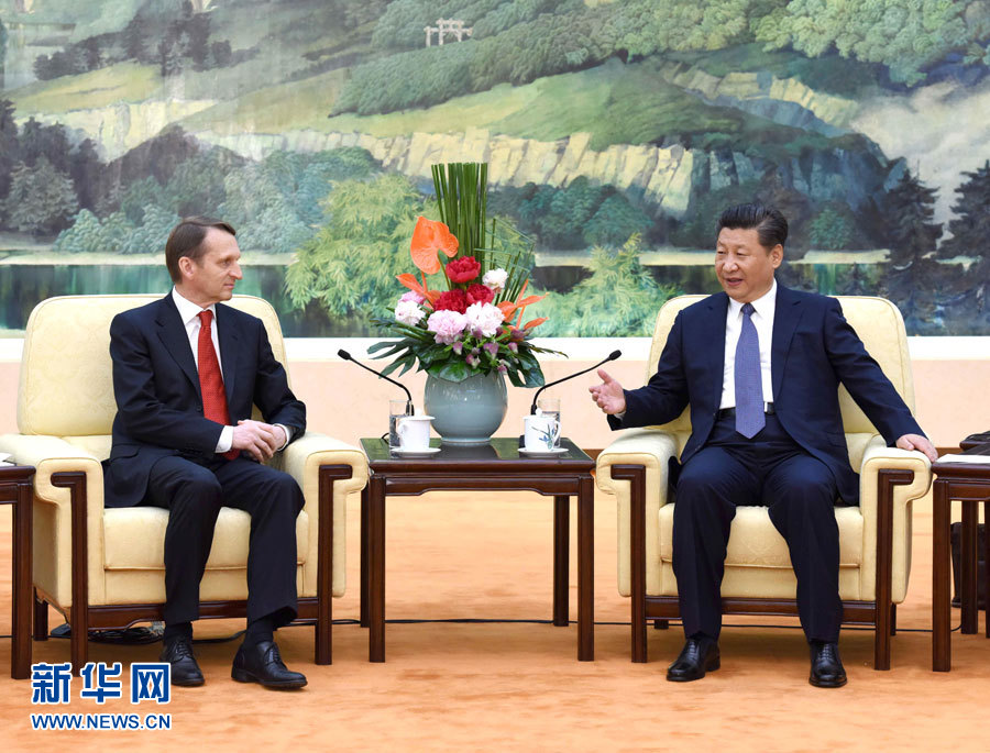 5月5日，國家主席習近平在北京人民大會堂會見俄羅斯國家杜馬主席納雷什金。 新華社記者 饒愛民 攝