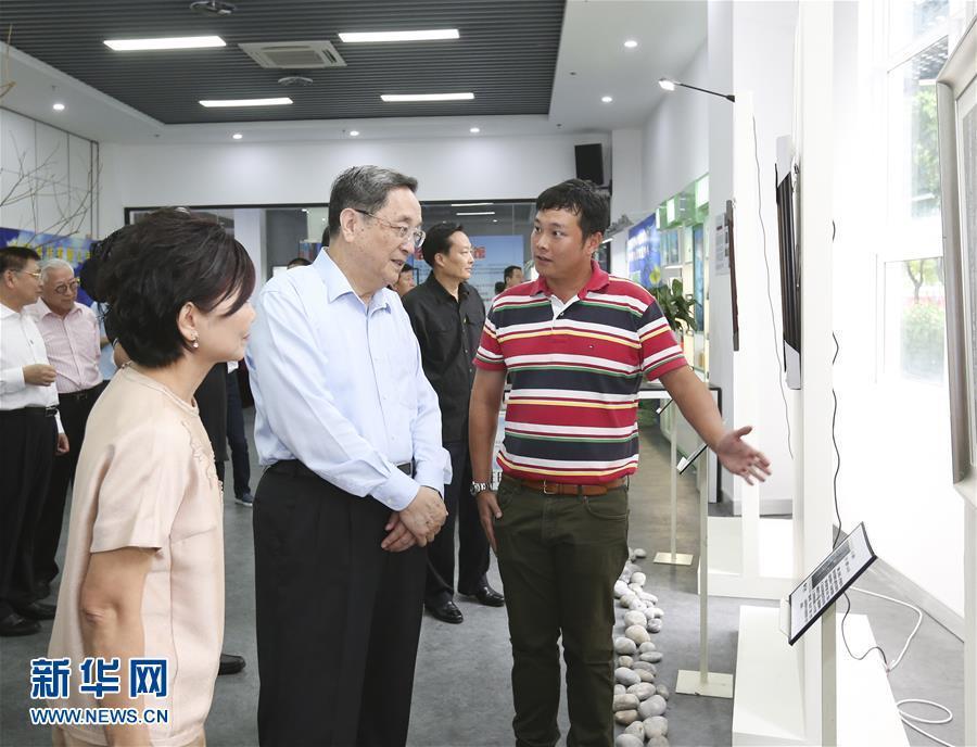 6月11日，中共中央政治局常委、全国政协主席俞正声来到厦门海沧出席&ldquo;乐业两岸 创享未来&rdquo;青创先锋汇交流活动。这是俞正声视察台湾创业馆。新华社记者丁林摄