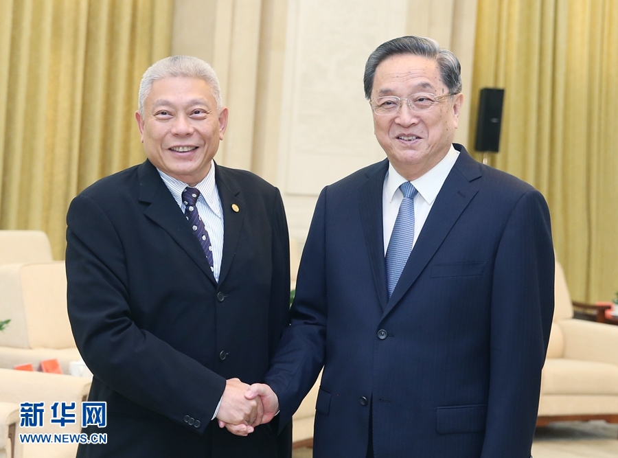 7月4日，中共中央政治局常委、全国政协主席俞正声在北京人民大会堂会见蔡衍明董事长率领的台湾旺旺中时媒体集团访问团一行。 新华社记者 姚大伟 摄 